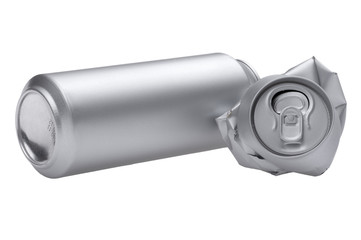 Grey Crumpled beverage can close up