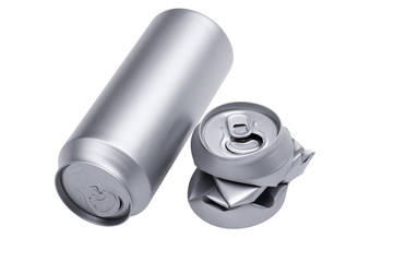 Grey Crumpled beverage can on white