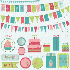 Fototapeta premium Retro Birthday Celebration Design Elements - for Scrapbook, Invi