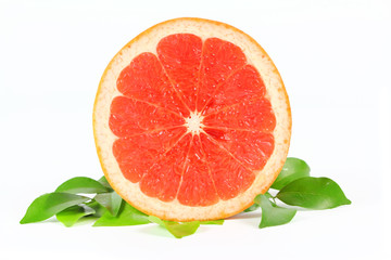 Grapefruit with green leaves