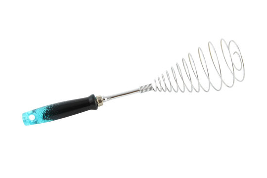 Spiral whisk with two tone plastic handle.
