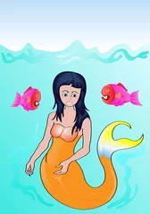 Poster Im Rahmen Meerjungfrau und zwei Fische © djapart