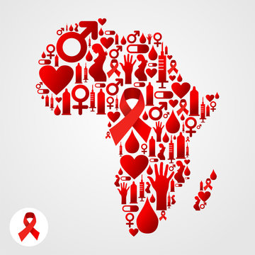 Africa map symbol with AIDS icons