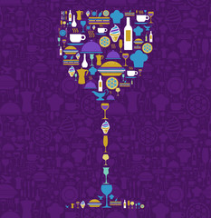 Restaurant icon set in wine glass shape
