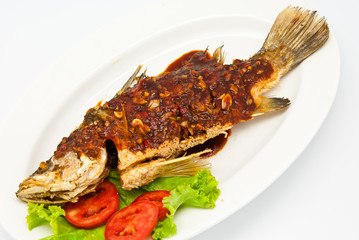 Fried snapper with chili sauce