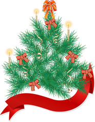 christmas tree with red banner for your text