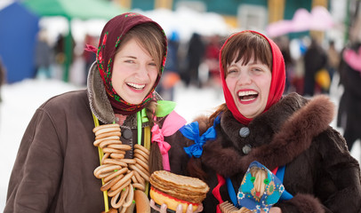 happy girls celebrating  Shrovetide