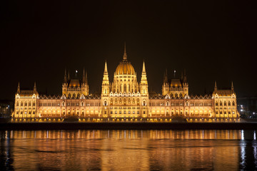 Fototapeta na wymiar Highly detailed photo of the Parliament in Budapest at night, Hu