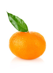 ripe mandarin with leaf isolated on white background