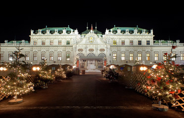 Palace Belvedere with Christmas Market in Vienna, Austria