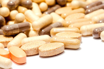 Fototapeta na wymiar Medicinal pills piled up a bunch
