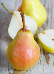 Pears on a wooden table