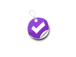 A 3d Silver Disk With A Purple And White Tick