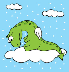 Sad dragon on cloud