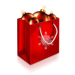Red Christmas Bag With balls isolated on white background