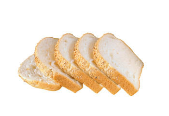 tasty sliced bread with sesame seeds isolated on white