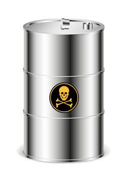 Metal barrel with warning sign