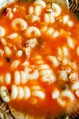 Meat soup with tomatoes and pasta