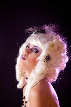 Portrait Of Young Woman In White Colonial Wig