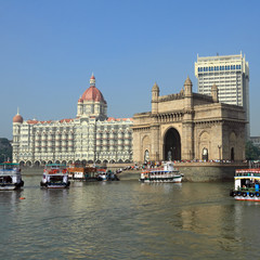 Gate of India and hotel Taj Mahal Palace  in Mumbai