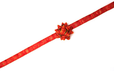 Red star bow on white isolated background