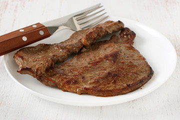 fried beef on the plate