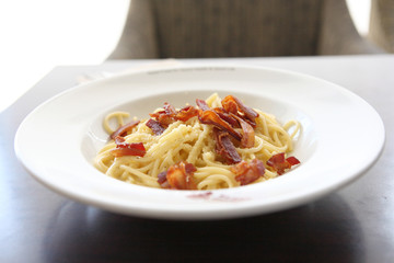 Spaghetti Carbonara with bacon and cheese