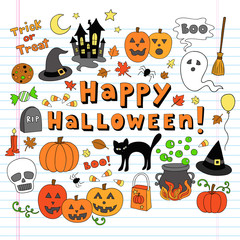 Happy Halloween Trick or Treat Notebook Doodles Vector Set