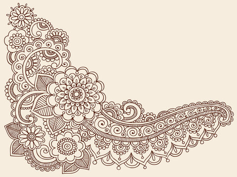 Flowers Henna Tattoo Doodle Vector Illustration