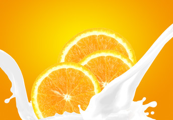 Splashing milk with orange