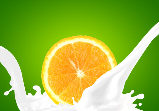 Splashing milk with orange