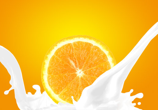 Splashing milk with orange