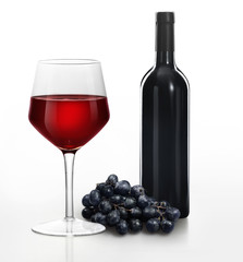 Glass of red wine and a bottle
