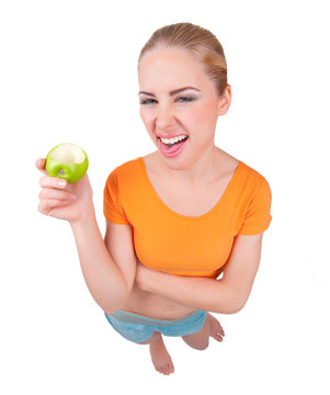 Young funny woman with apple