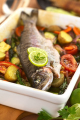 Baked trout and vegetables