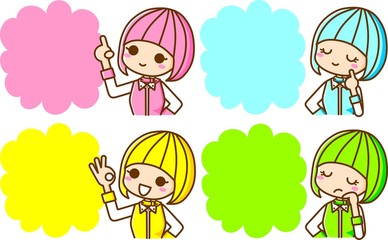 Naklejka premium 女性 女の子 吹き出し