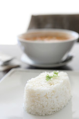 Thai traditional spicy prawn soup , Tom yum kung with rice