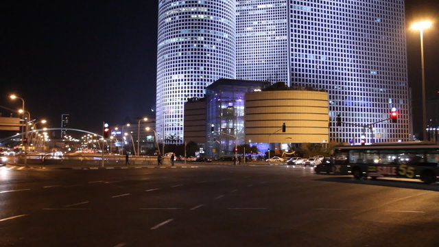 Time lapse of road traffic in Tel Aviv at night.