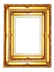 Vintage gold wood photo frame on white background