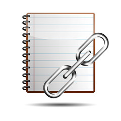 Icono cuaderno 3D con simbolo enlace