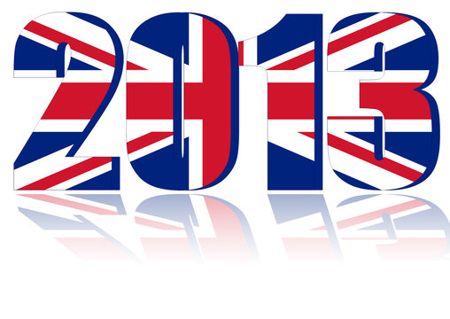 New Year 2013 with Flag of UK - a 3d image