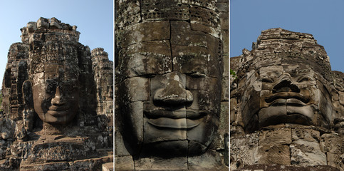 Huge carved face in ruins of temple in Cambodia