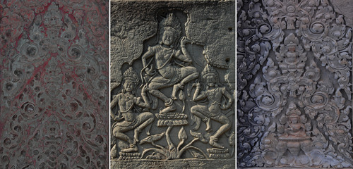 old Khmer art wall in Angor Wat temple Cambodia