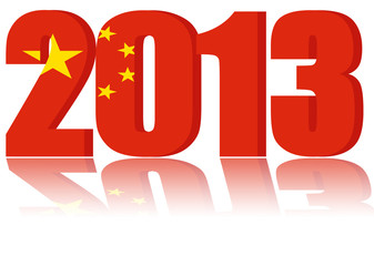New Year 2013 with Flag of China - a 3d image