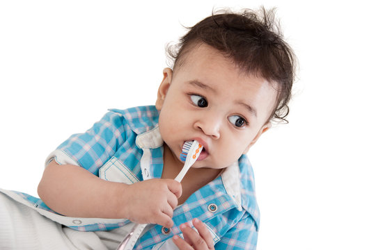 Indian Baby Brushing Teeth