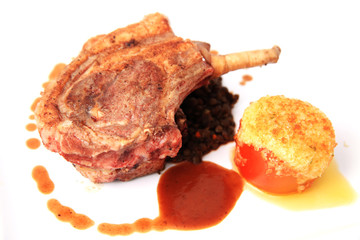 lamb chop steak meat with mashed potato