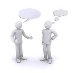 3d humans communication, empty chat bubbles