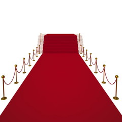 Red carpet on white background. Isolated 3D image