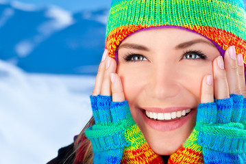 Happy smiling girl portrait, winter fun outdoor
