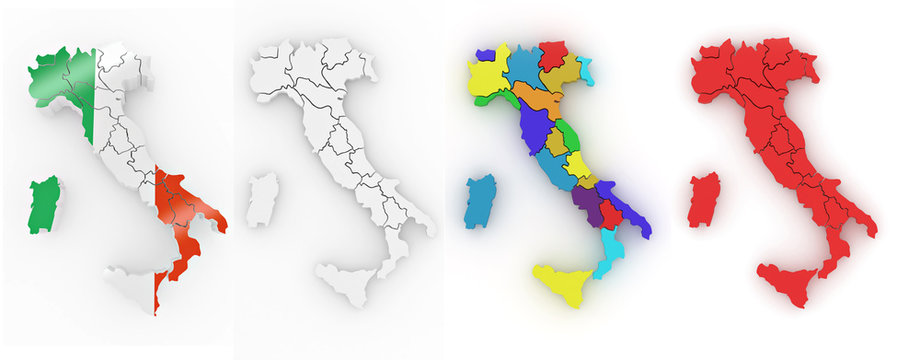 Three-dimensional map of Italy on white isolated background